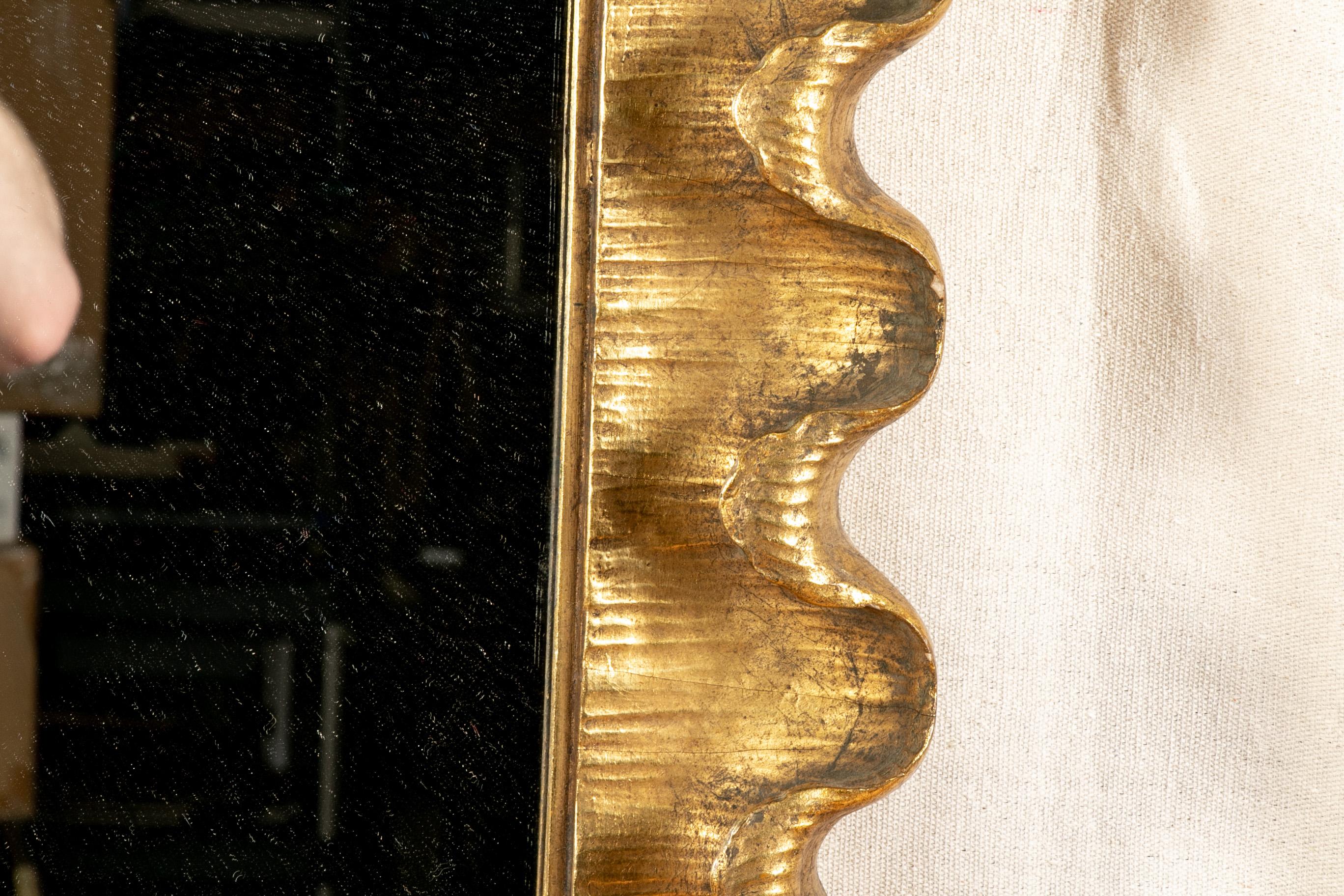 Hollywood Regency Vintage Carved and Gilt Scalloped Mirror in the Style of Dorothy Draper
