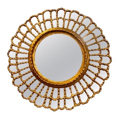 Vintage Carved and Giltwood Italian Sunburst Mirror