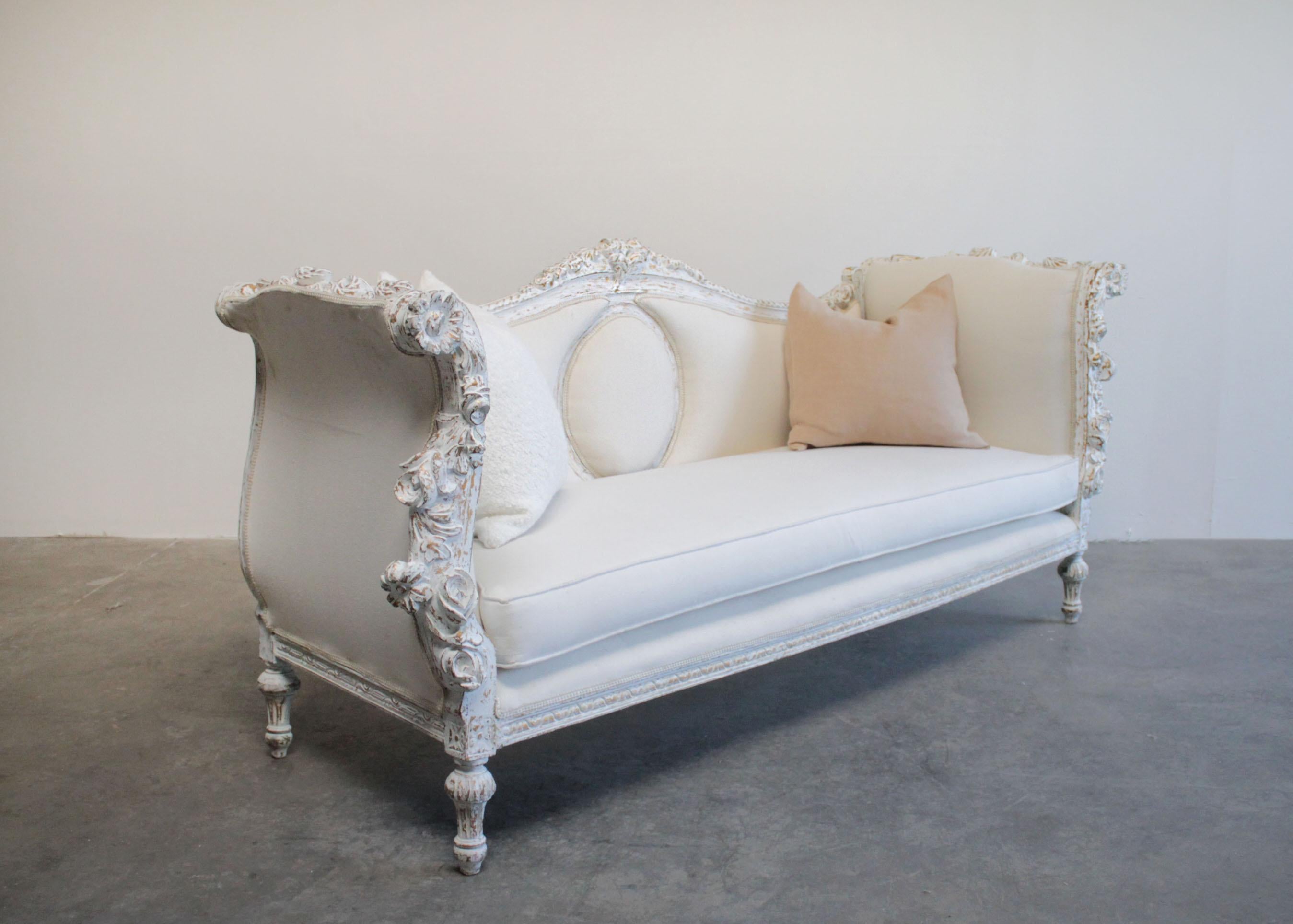 20th Century Vintage Carved and Painted French Style Sofa