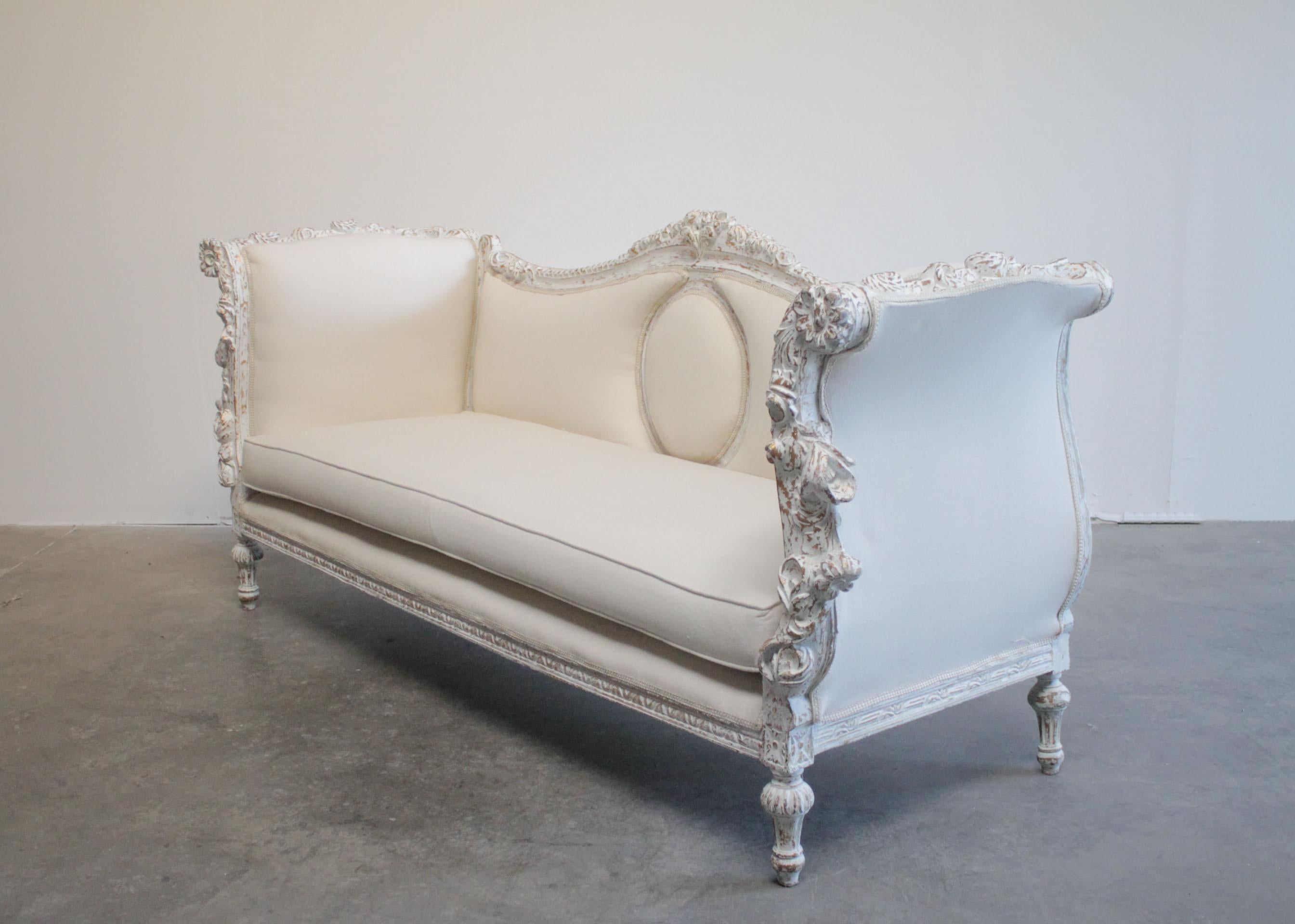 Vintage Carved and Painted French Style Sofa 2