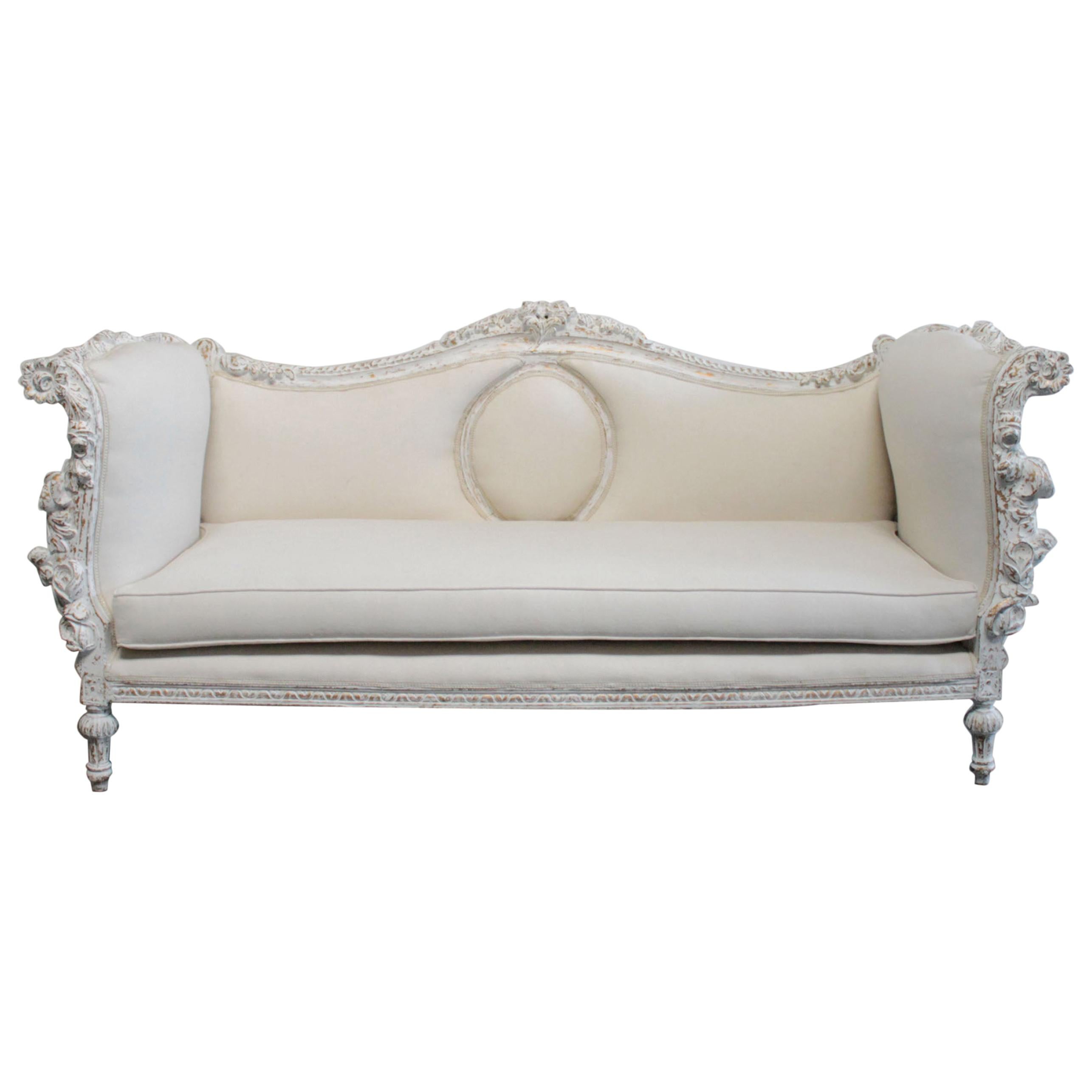 Vintage Carved and Painted French Style Sofa
