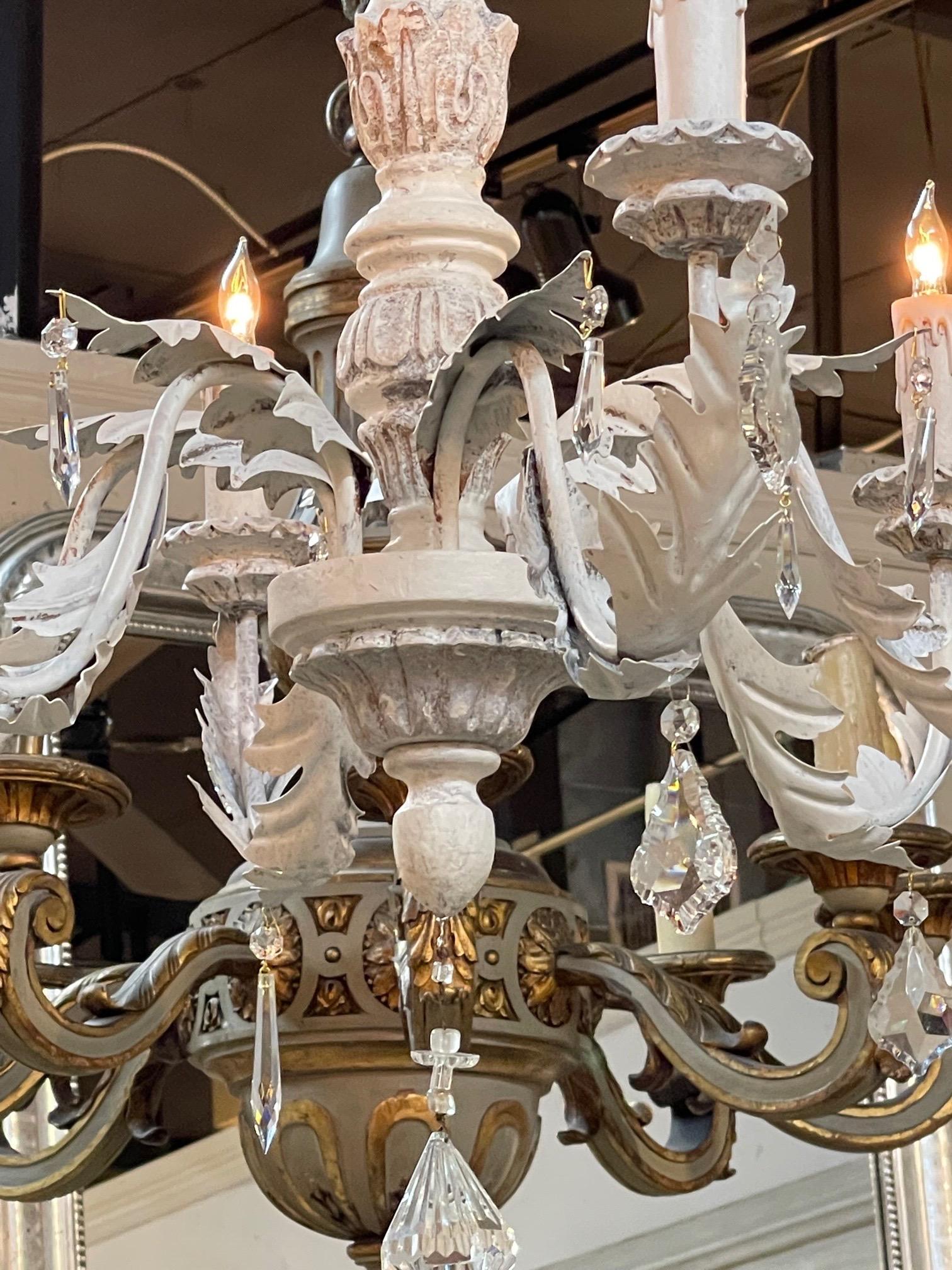 Vintage Carved and Painted Italian Chandelier In Good Condition In Dallas, TX