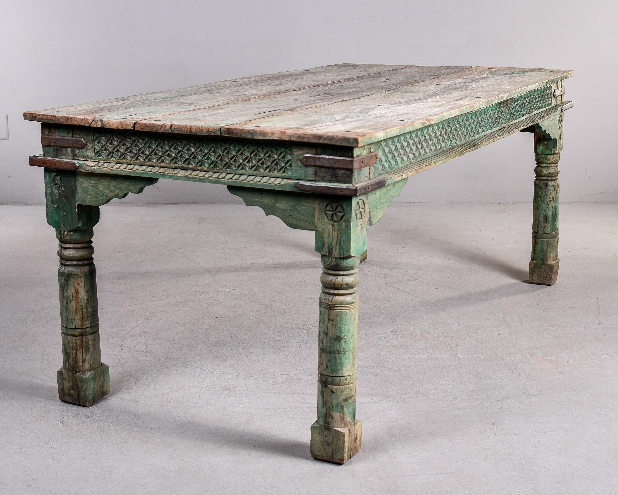 Vintage Carved and Painted Rustic Dining Table 3