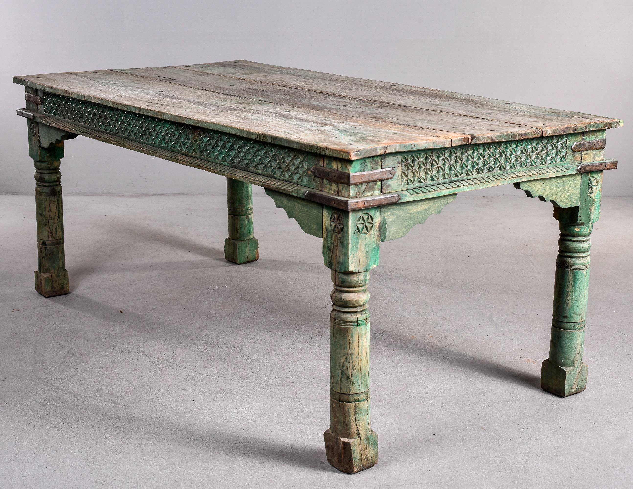 Vintage Carved and Painted Rustic Dining Table 6