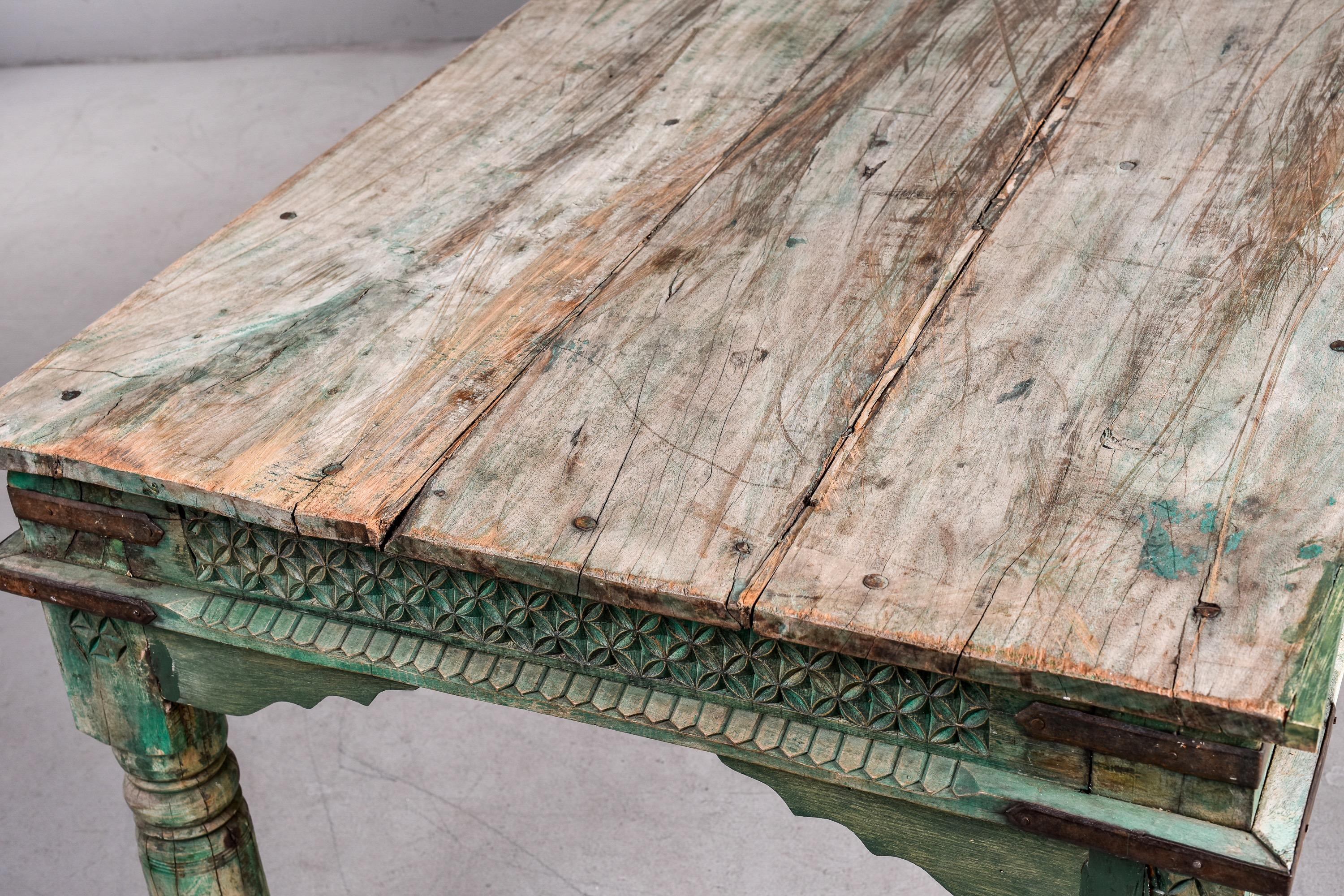Vintage Carved and Painted Rustic Dining Table 7