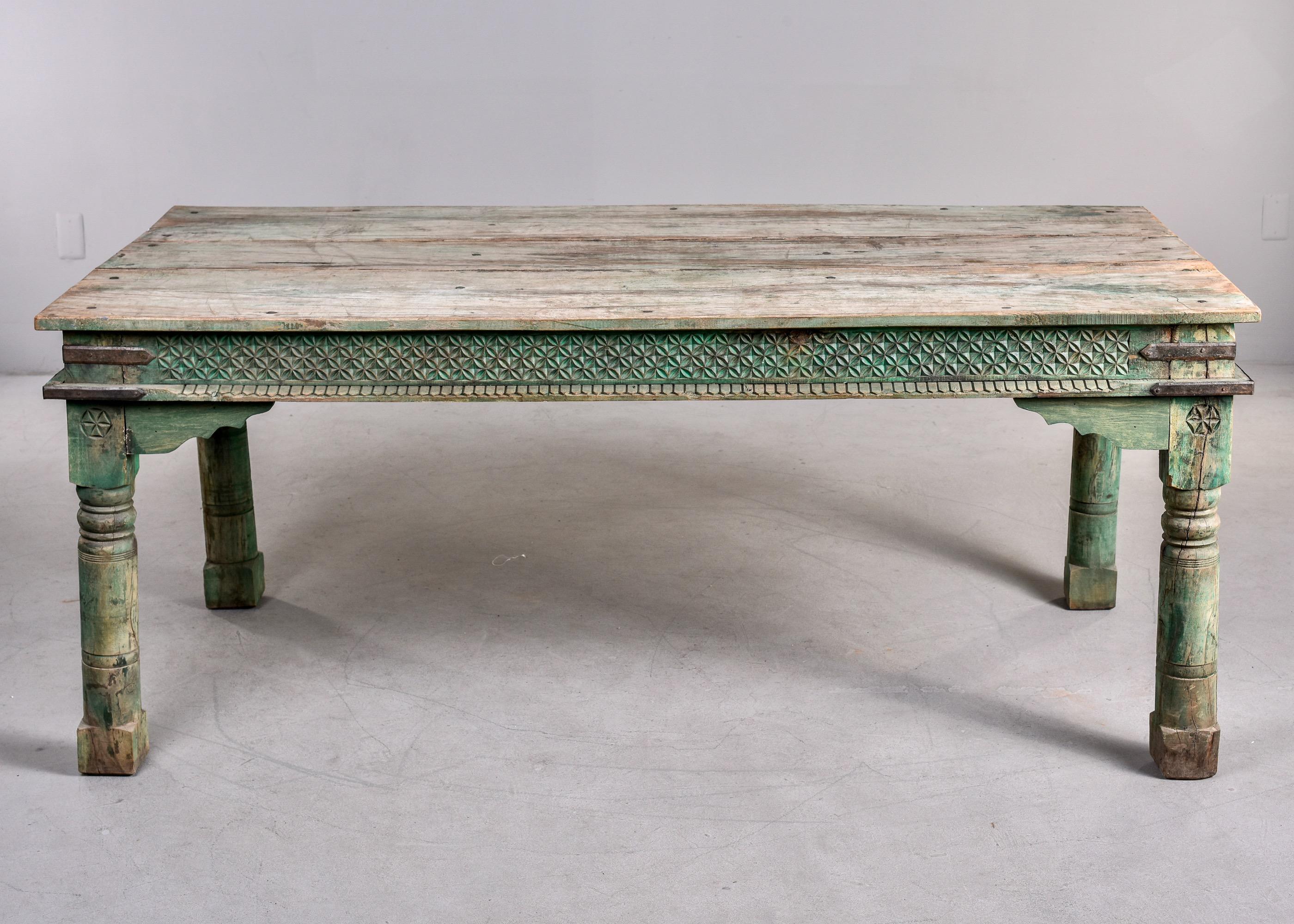 Hand-Carved Vintage Carved and Painted Rustic Dining Table