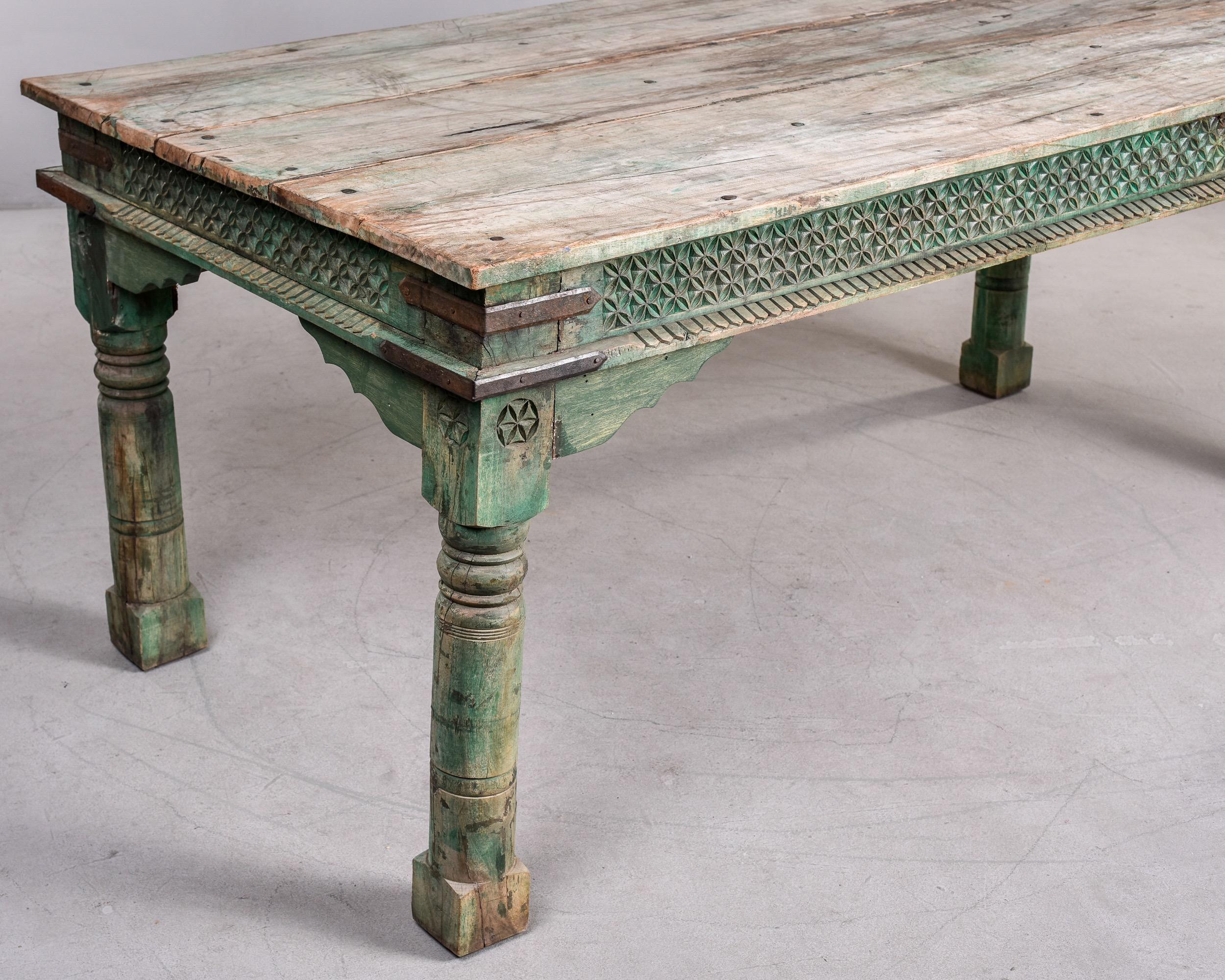 Wood Vintage Carved and Painted Rustic Dining Table