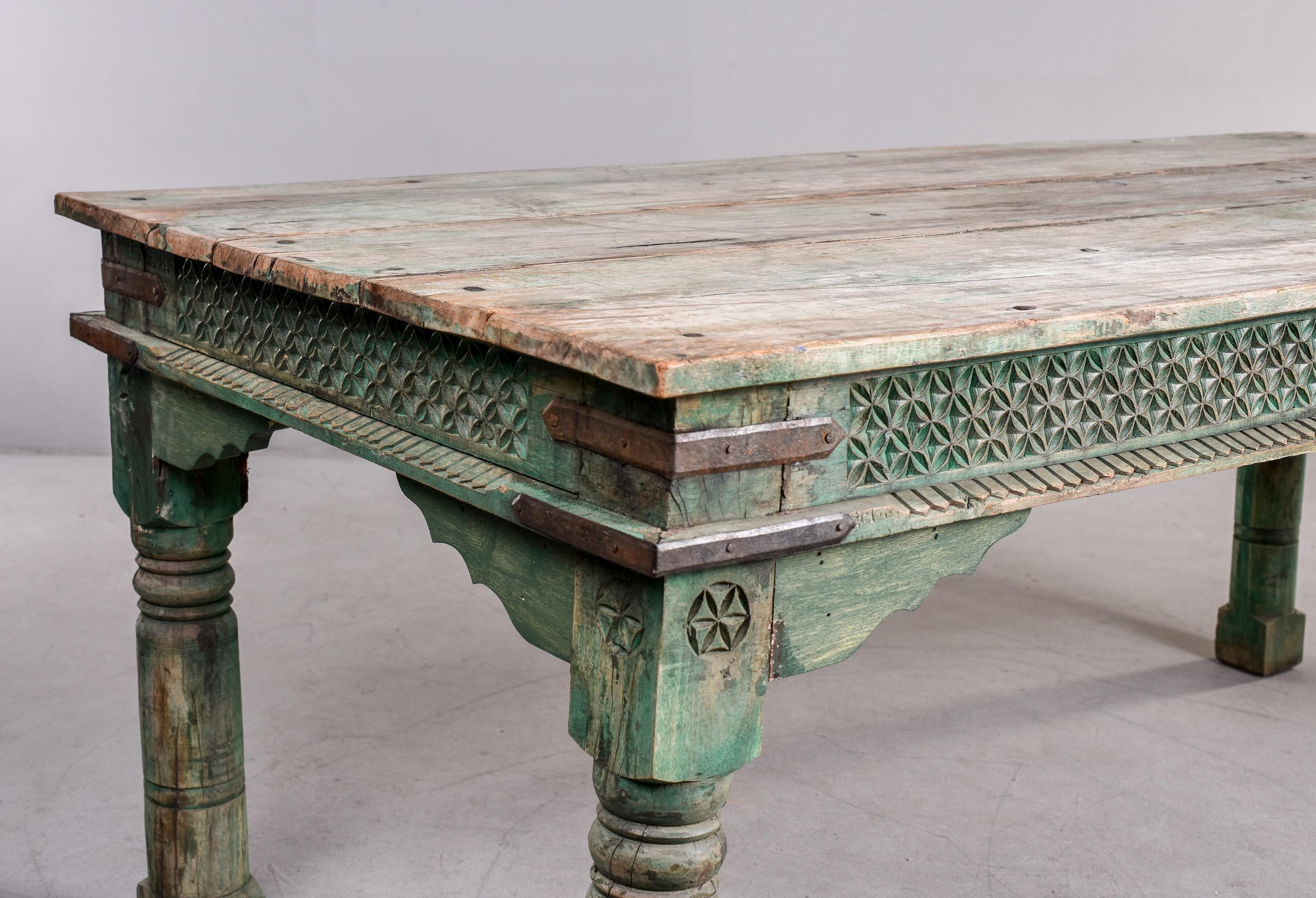 Vintage Carved and Painted Rustic Dining Table 1