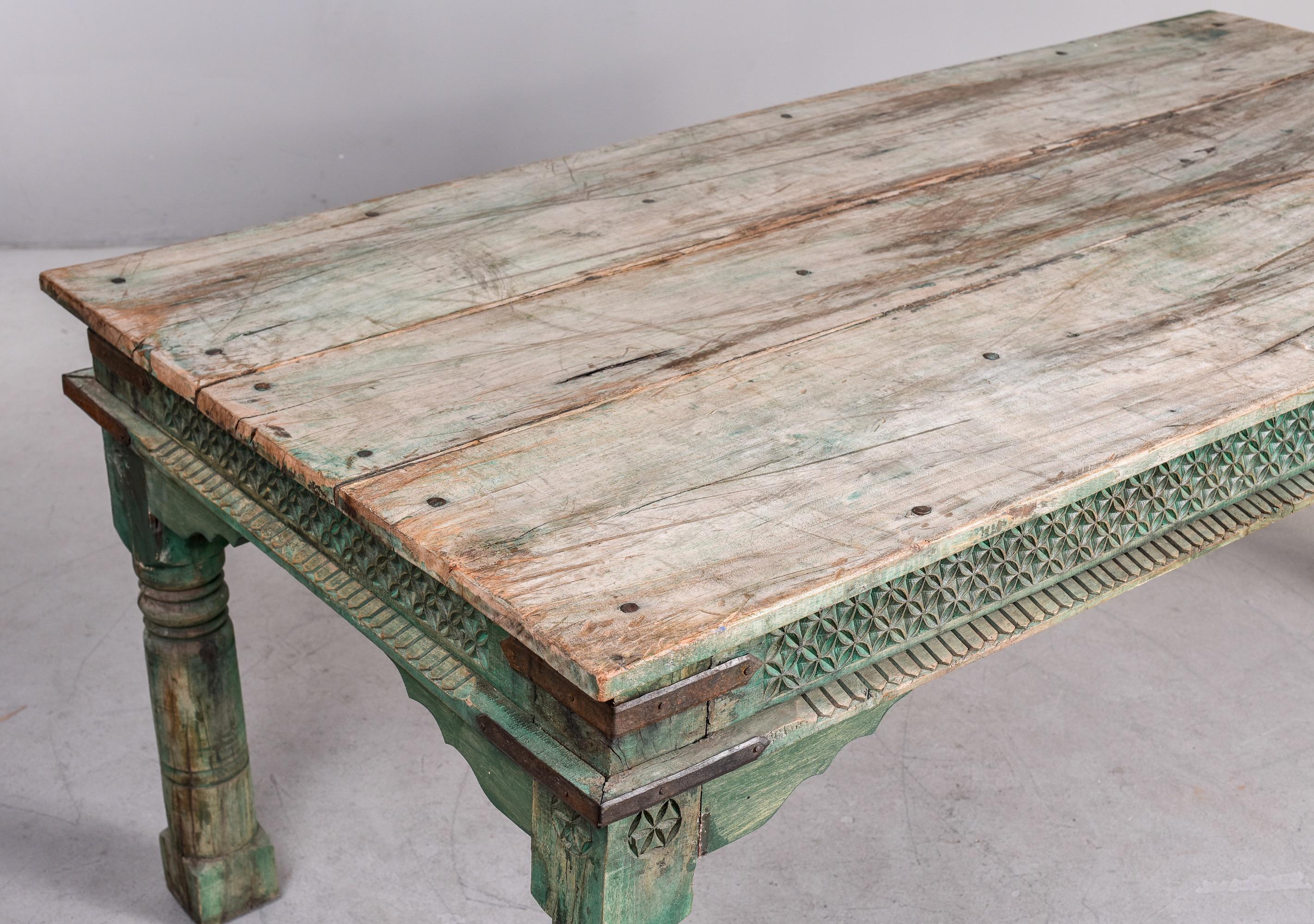 Vintage Carved and Painted Rustic Dining Table 2