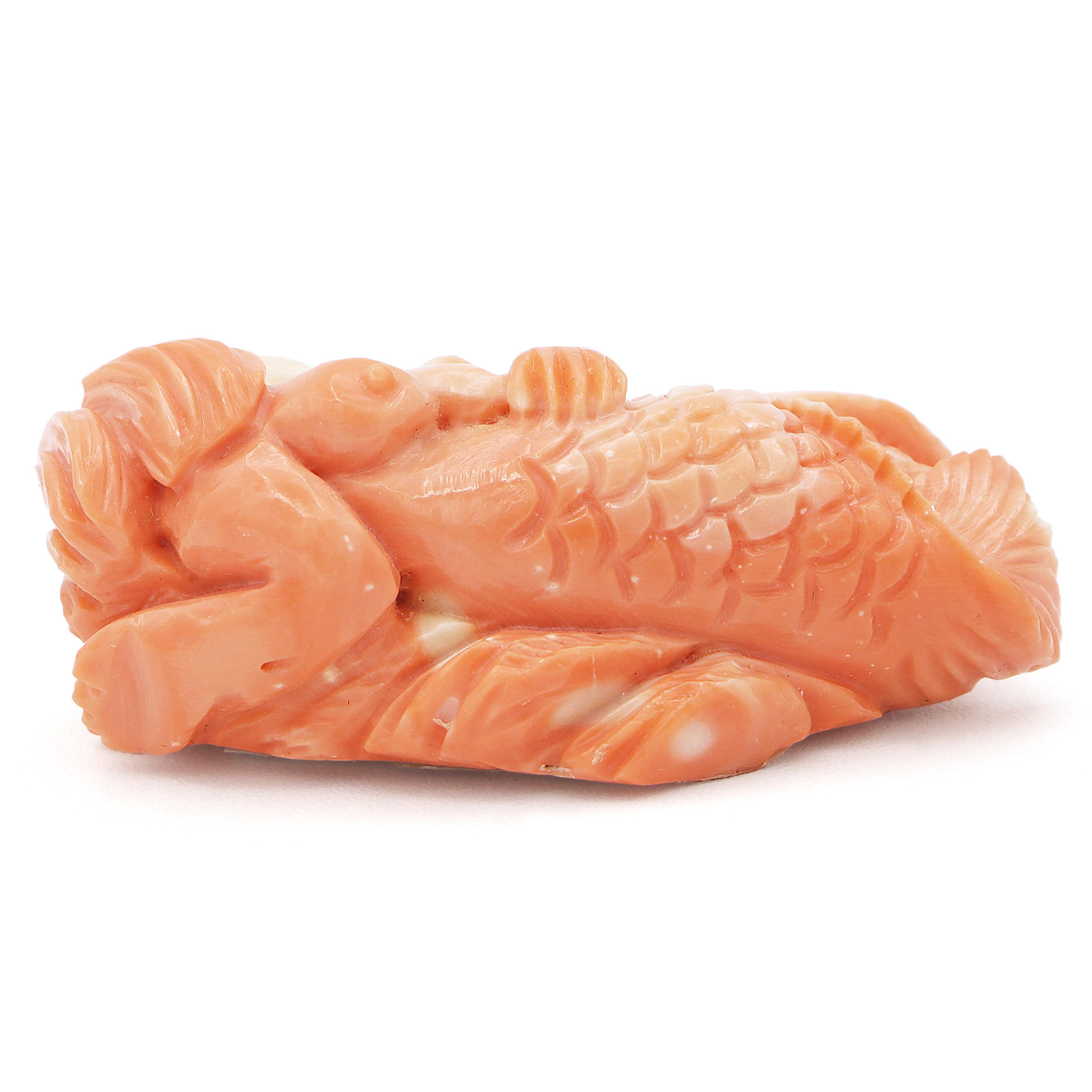 Uncut Vintage Carved Angel Skin Coral Siren Mermaid Figurine Sculpture For Sale