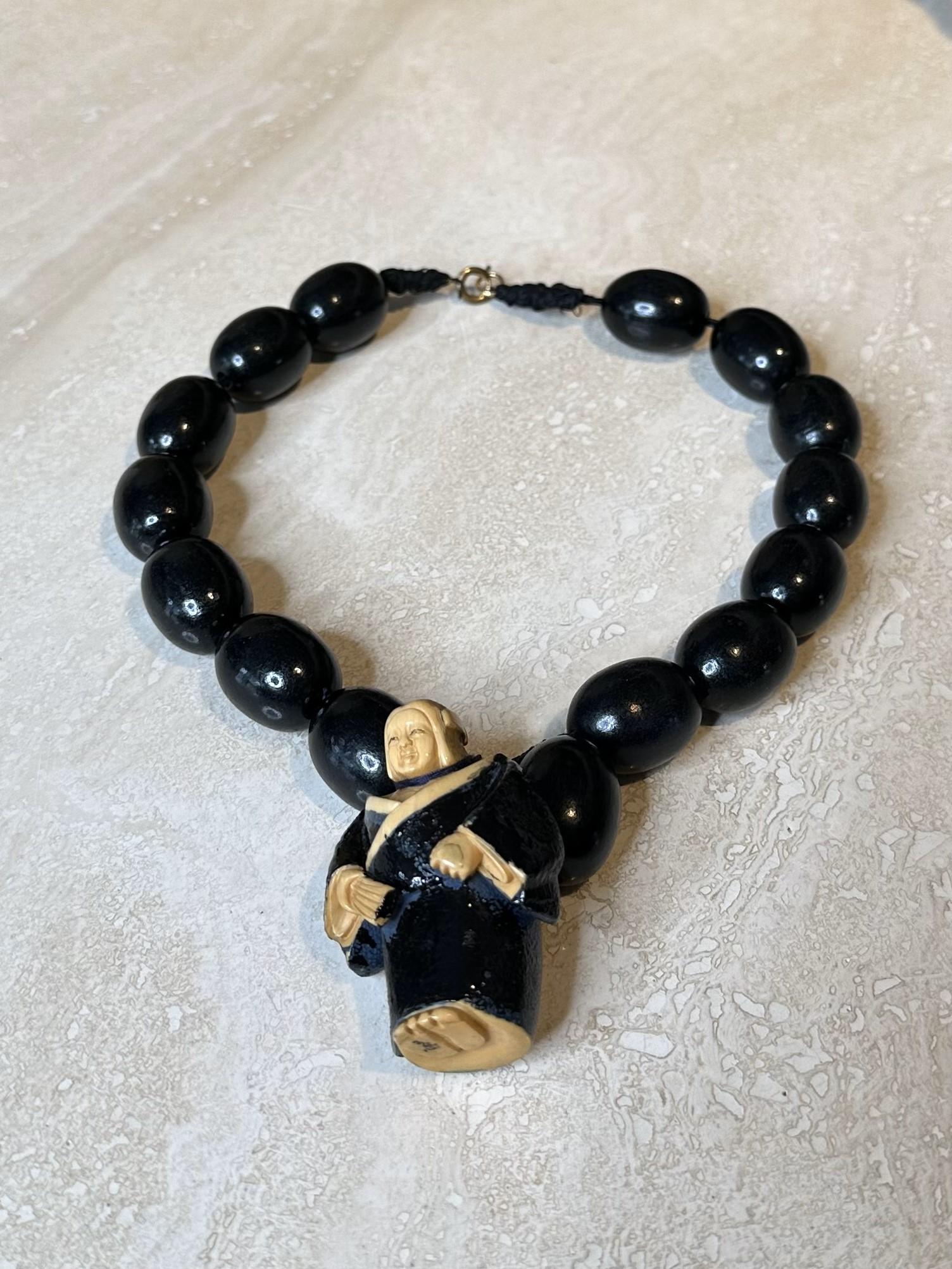 Women's or Men's Vintage Carved Asian Female Buddha Necklace For Sale