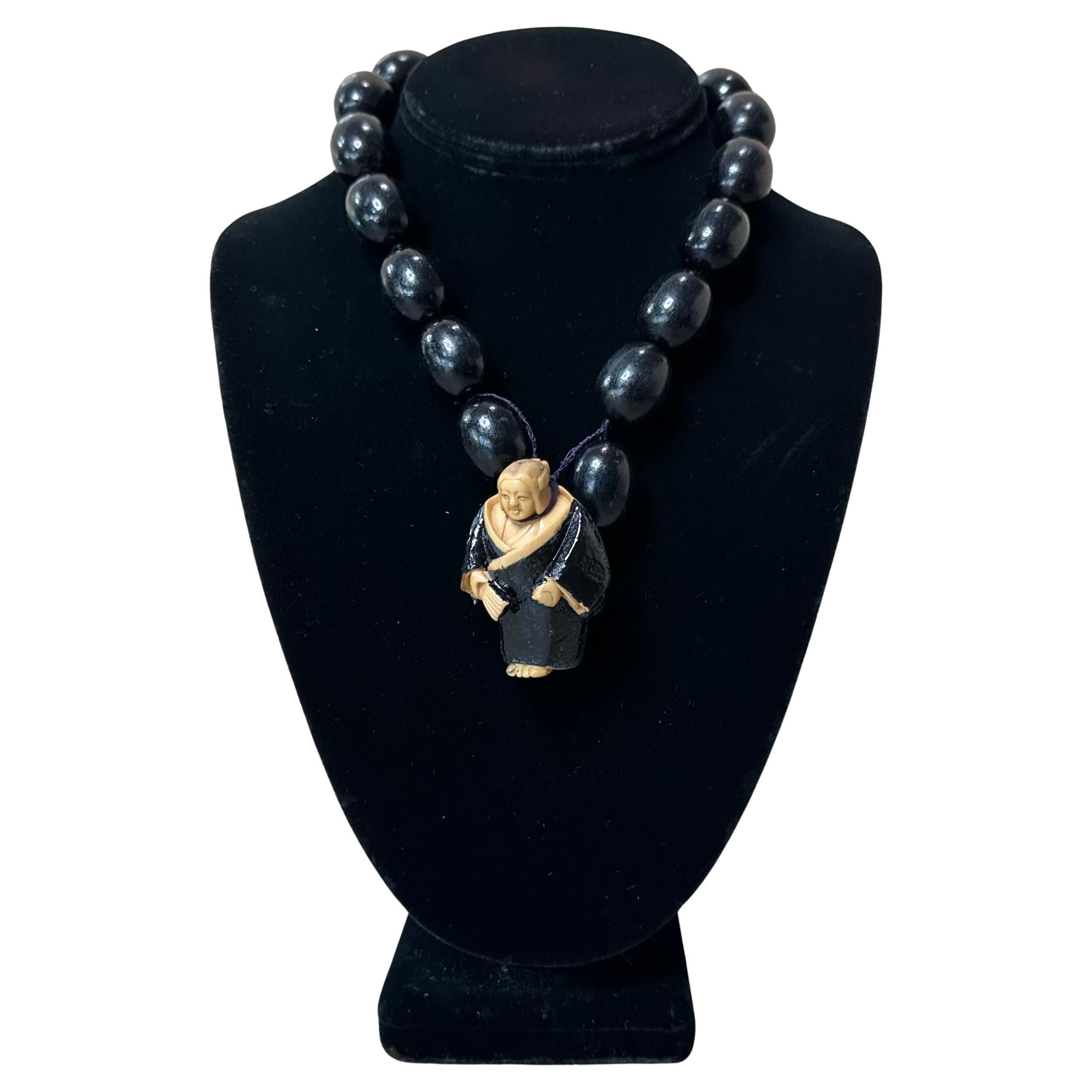 Vintage Carved Asian Female Buddha Necklace