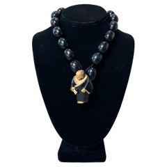 Vintage Carved Asian Female Buddha Necklace