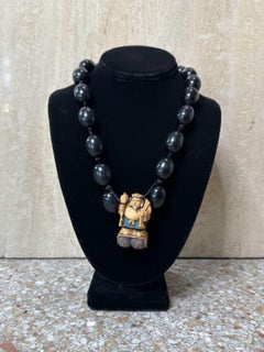 Vintage Carved Asian Male Buddha Rope Necklace