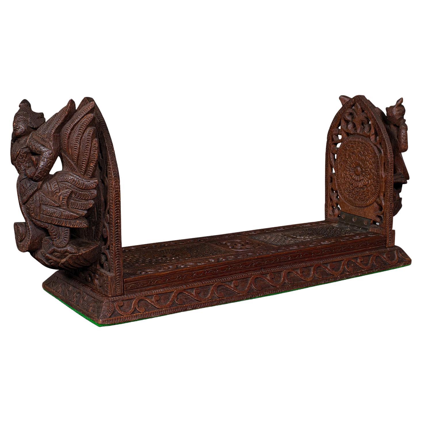 Vintage Carved Book Slide, Balinese, Hardwood, Library Stand, Mid Century, 1960 For Sale