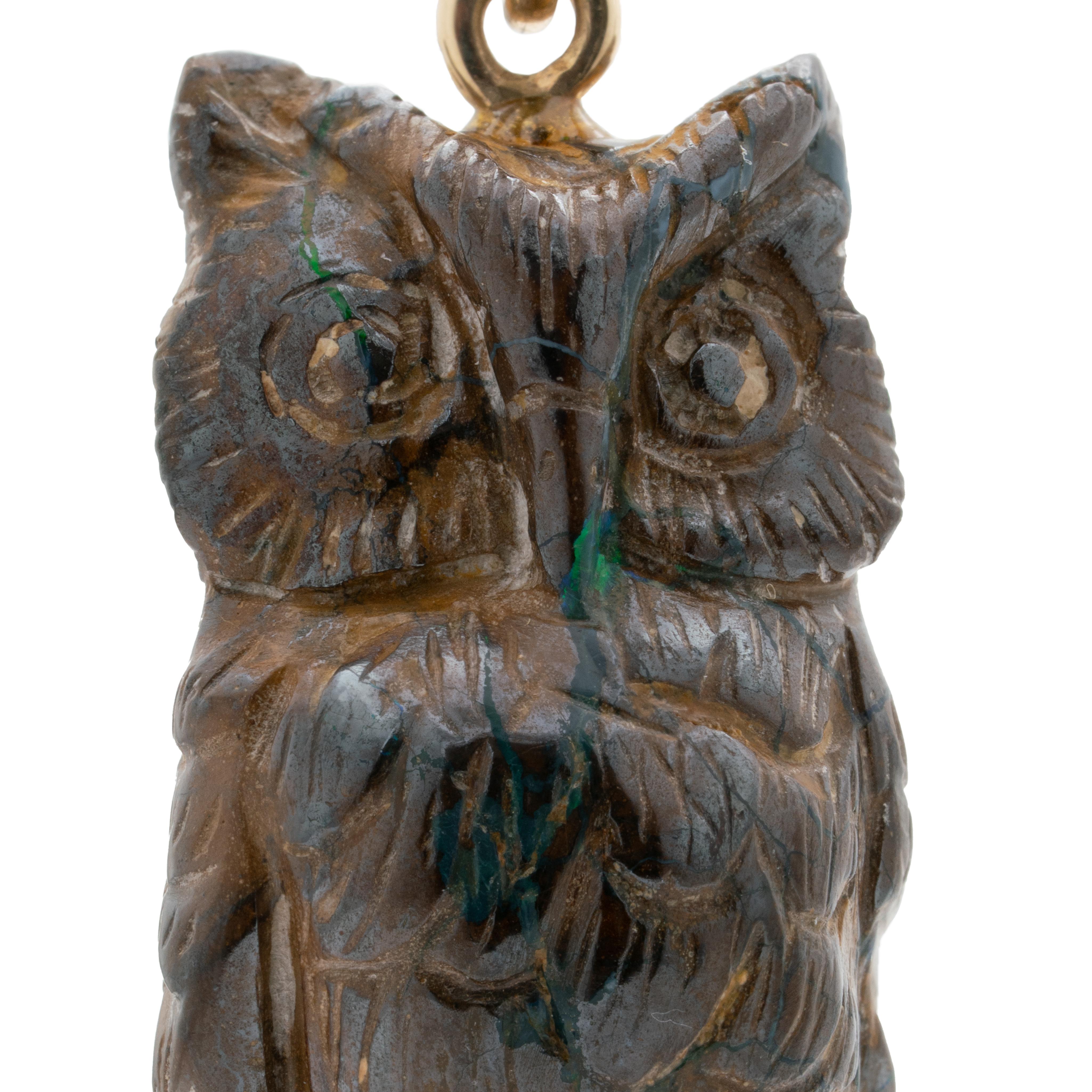Uncut Vintage Carved Boulder Opal Owl C.1970s