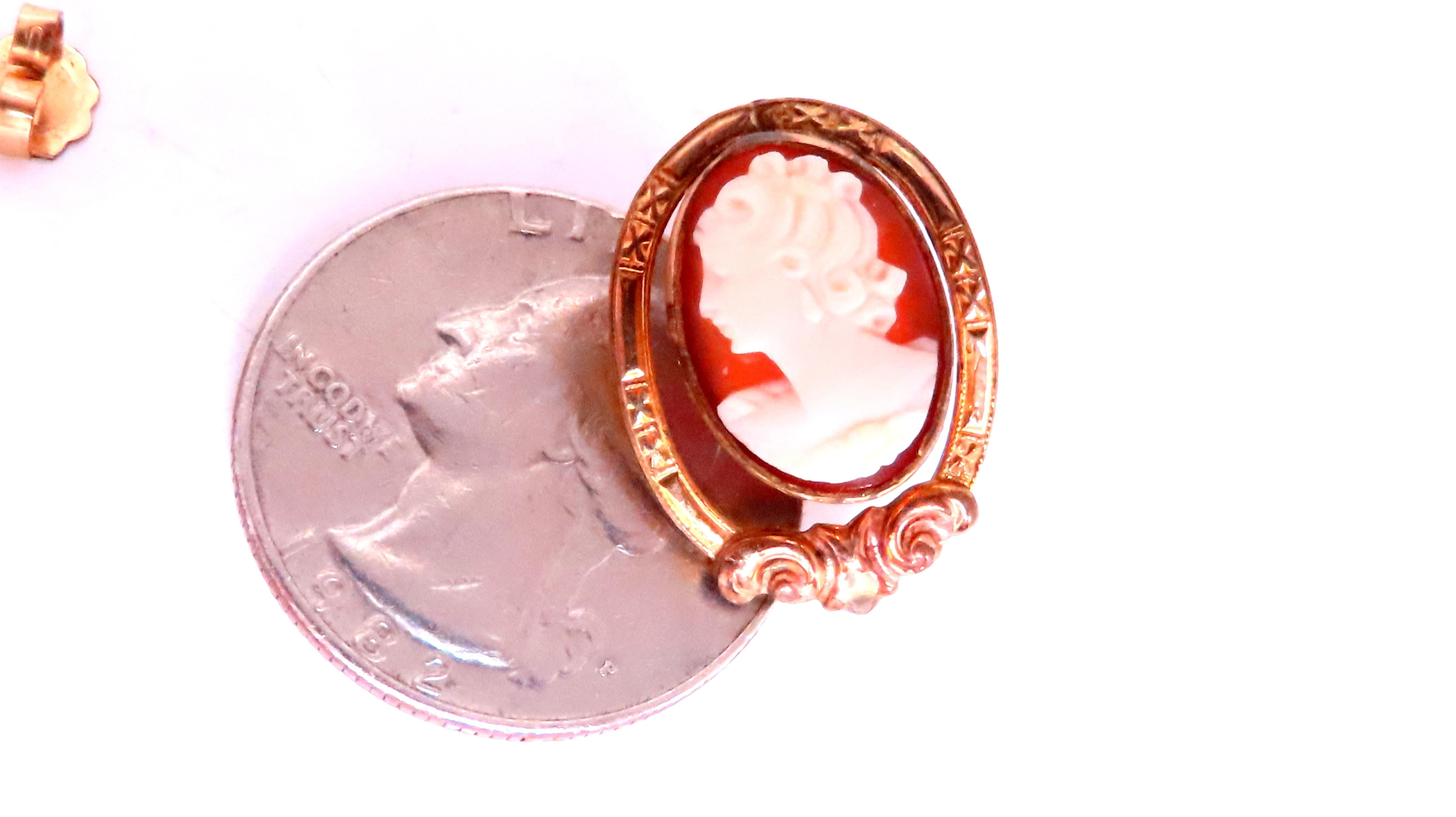 Vintage Carved Cameo Madonna Earrings 14kt Gold 12621 In New Condition For Sale In New York, NY