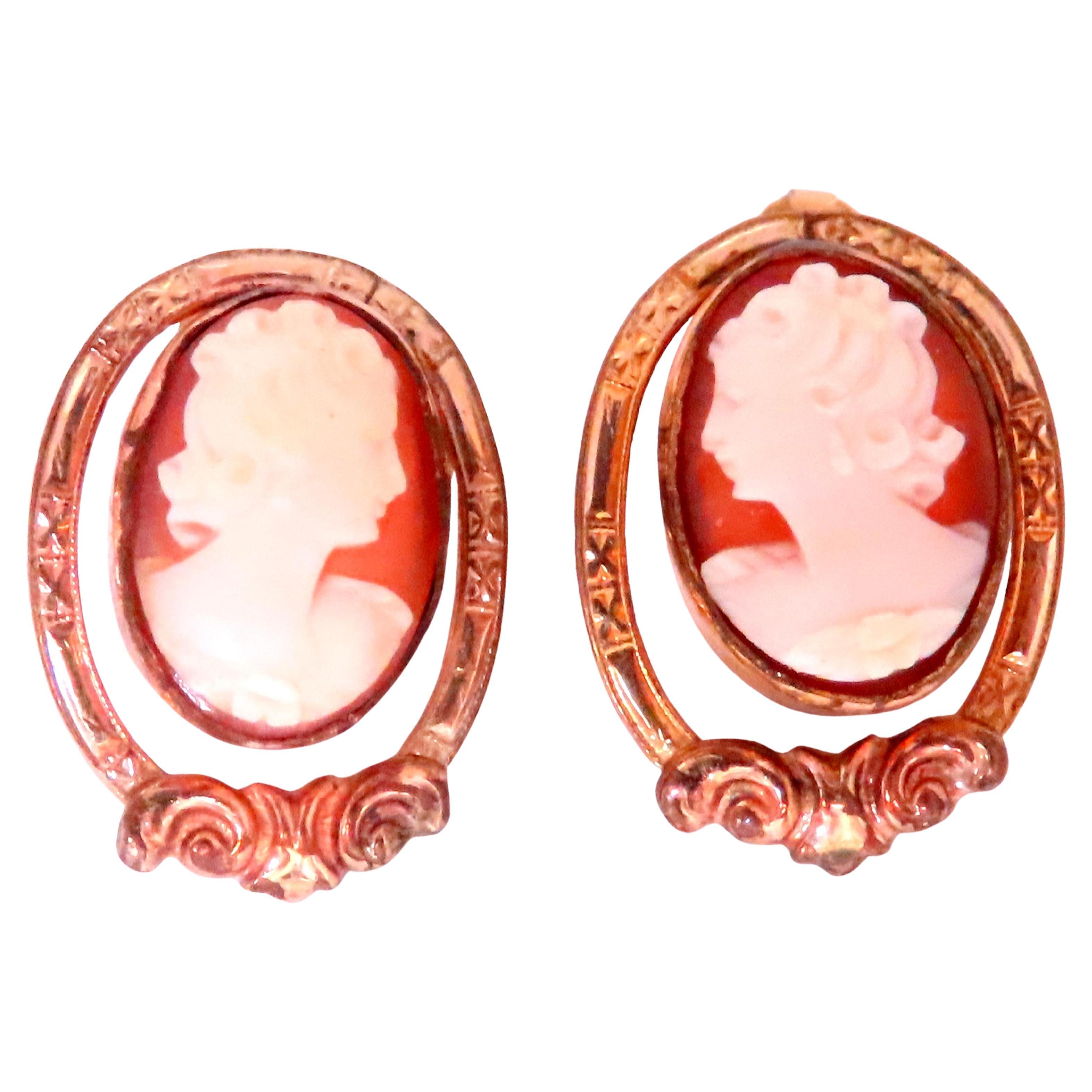 Vintage Carved Cameo Madonna Earrings 14kt Gold 12621