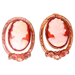 Vintage Carved Cameo Madonna Earrings 14kt Gold 12621*