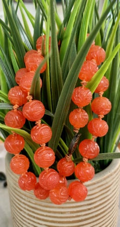 Vintage Carved Carnelian Beads with Copper Clasp