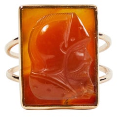 Vintage Carved Carnelian Cameo Ring, Knight in Helmet