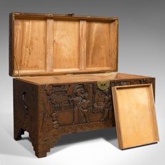 Vintage Carved Chest, Oriental, Camphorwood, Decorative Trunk, Art Deco, 1940