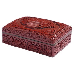 Caja de cinabrio china tallada vintage