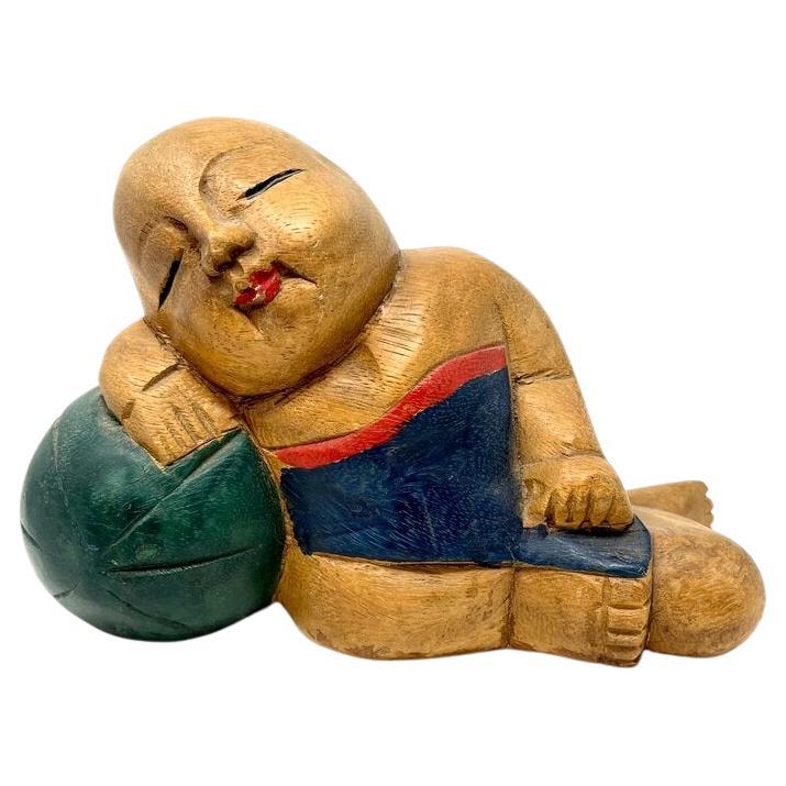 Vintage Carved Chinese "Good Luck" Child Sleeping on Watermelon