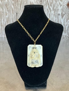 Vintage Carved Chinese Ivory Emperor 14kt Gold Chain