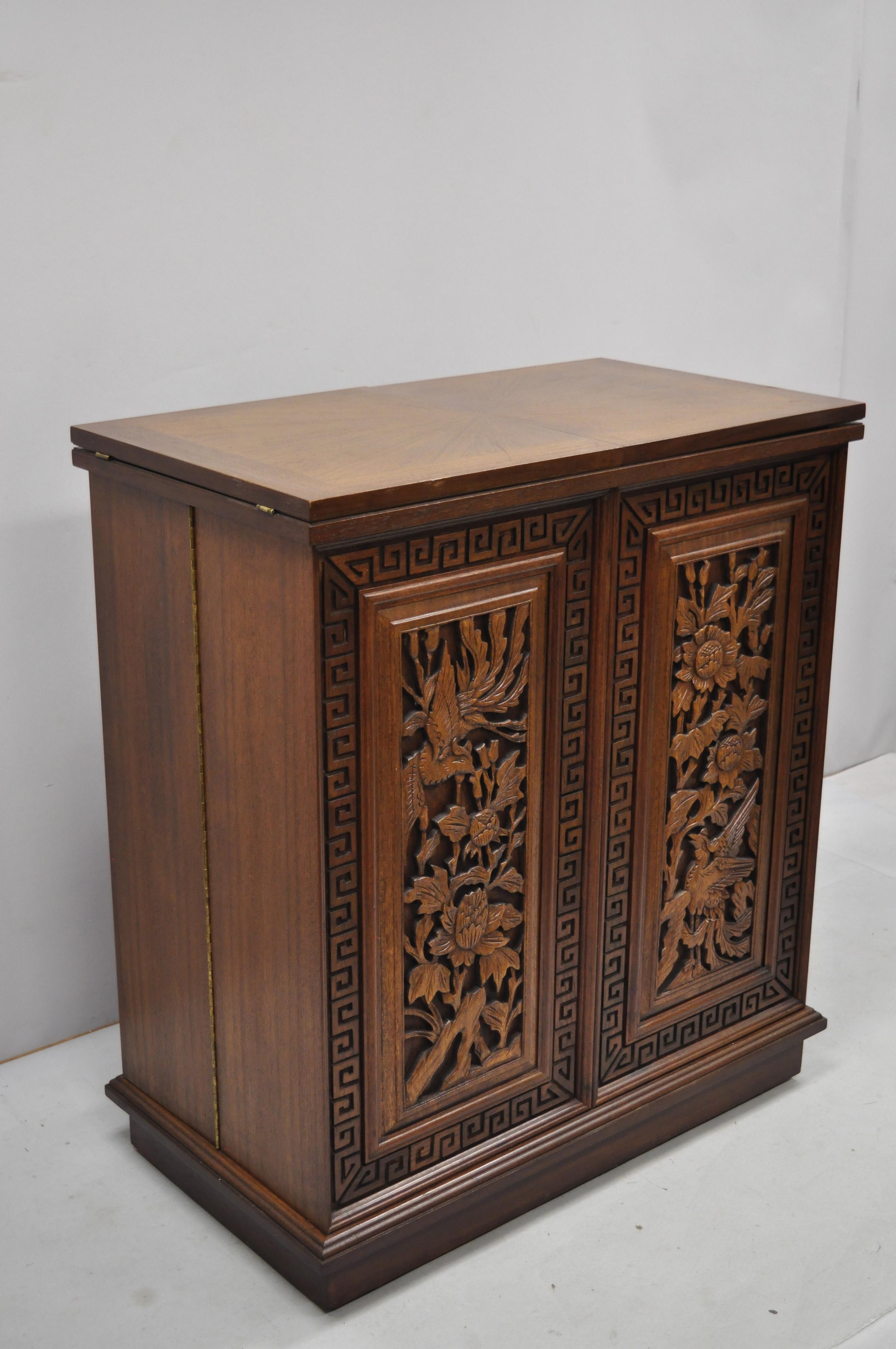 20th Century Vintage Carved Chinese Oriental Folding Expandable Bar Liquor Cabinet Server