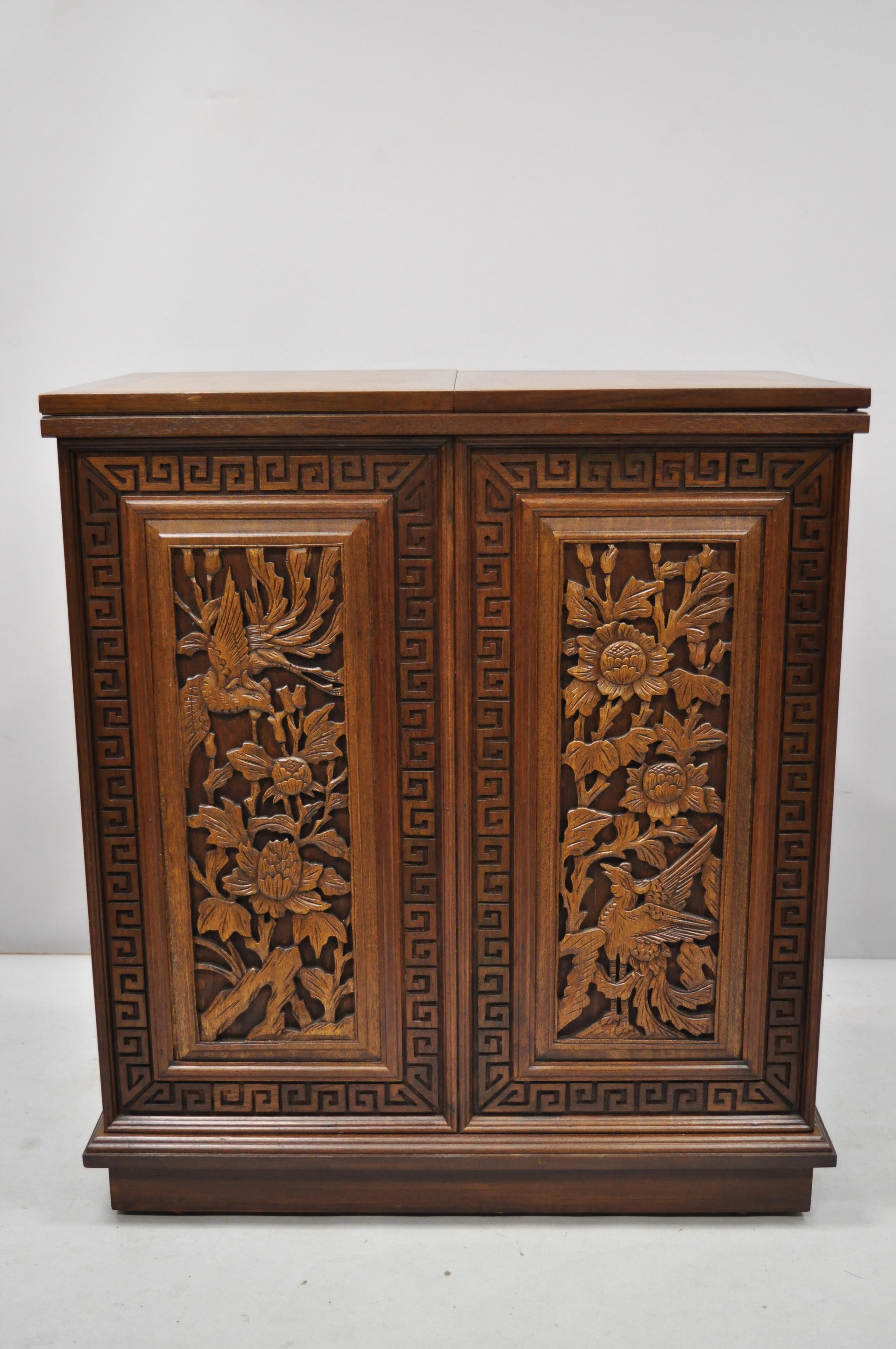Vintage Carved Chinese Oriental Folding Expandable Bar Liquor Cabinet Server 1