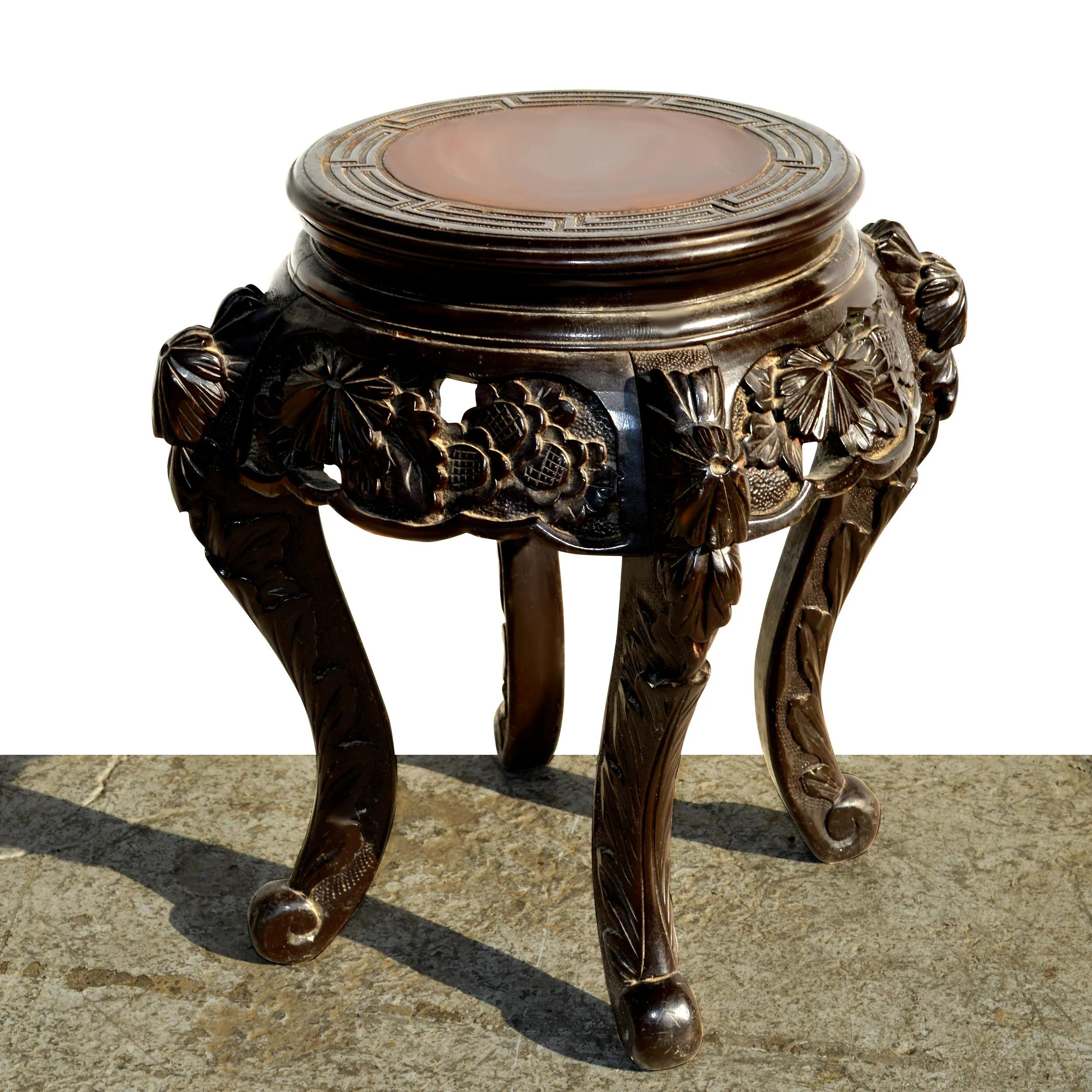 Asian Vintage Carved Chinese Side Table For Sale