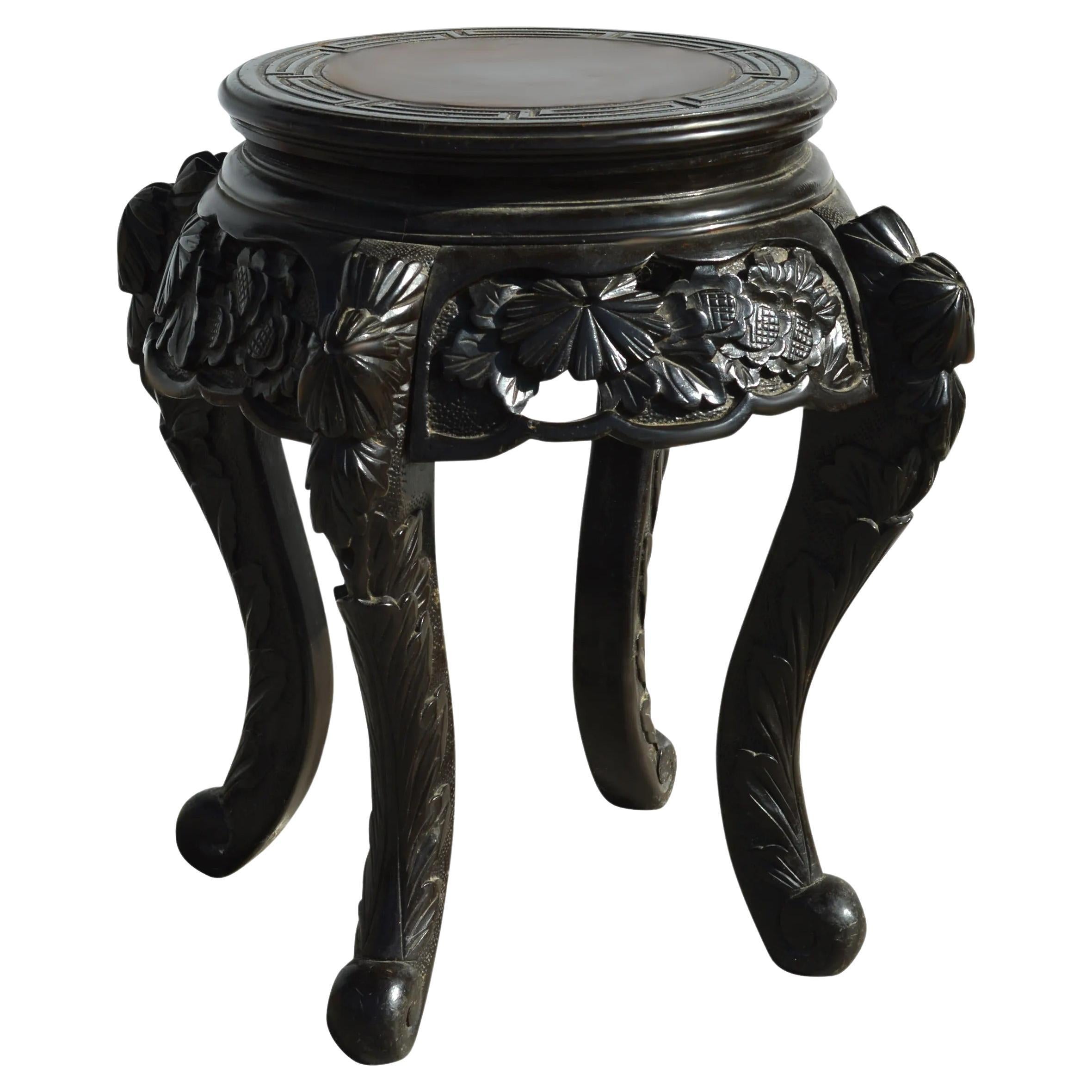 Vintage Carved Chinese Side Table For Sale