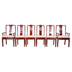 Vintage Carved Chinese Solid Rosewood Dining Chairs, Set of Six