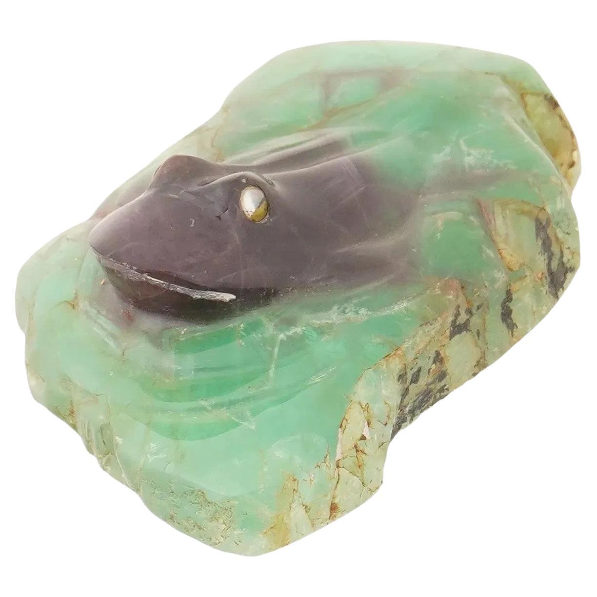 Vintage Carved Chrysoprase Frog Figurine
