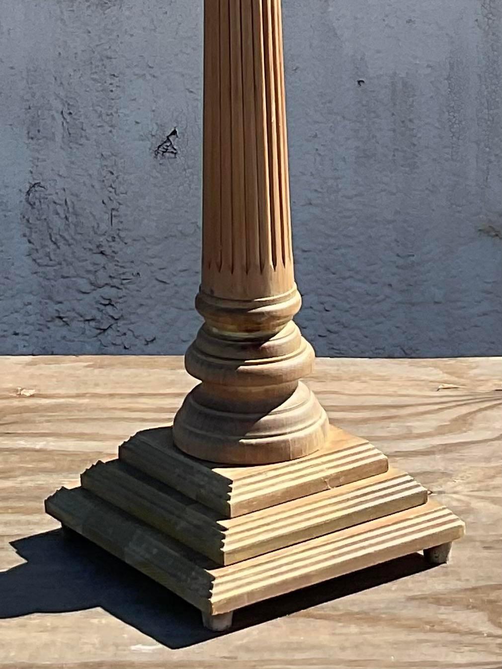 20th Century Vintage Carved Column Limed Oak Floor Lamp For Sale