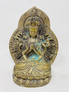Vintage Carved Copper Thousand hand Bodhisattva Buddha Statue