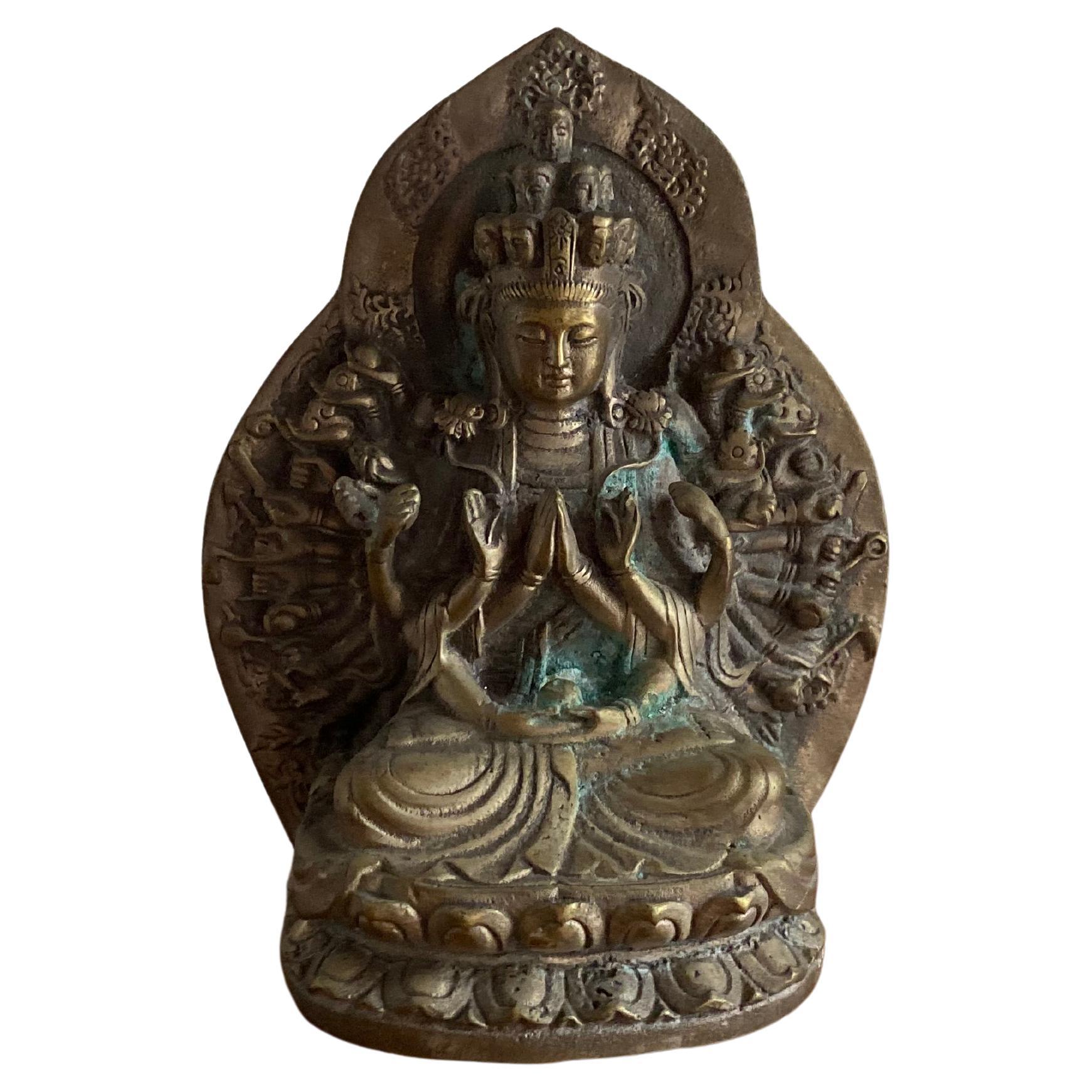Vintage Carved Copper Thousand hand Bodhisattva Buddha Statue