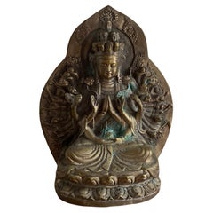 Vintage Carved Copper Thousand hand Bodhisattva Buddha Statue