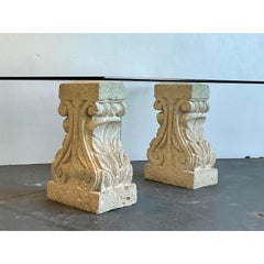 Vintage Carved Coquina Stone Pedestal Dining Table