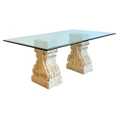 Vintage Carved Coquina Stone Pedestal Dining Table
