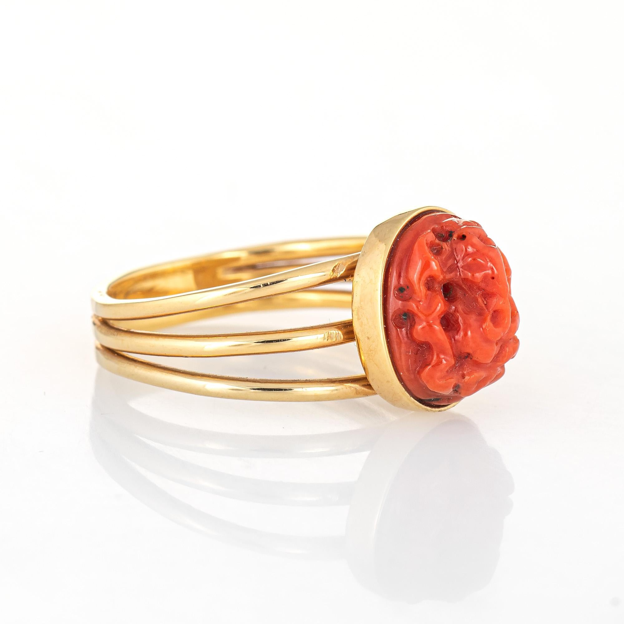 red coral ganesha ring