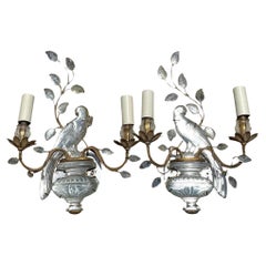 Vintage Carved Crystal Wall Sconce After Maison Bagues - a Pair