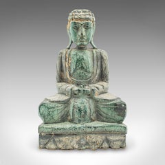 Deidad Vintage Tallada, Oriental, Pino Bronceado, Figura de Buda, Art Decó, C.1930