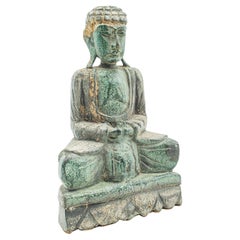 Vintage Carved Deity, Oriental, Bronzed Pine, Buddha Figure, Art Deco, C.1930