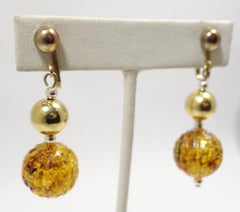 Vintage Carved Faux Amber Drop Earrings