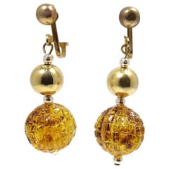 Vintage Carved Faux Amber Drop Earrings