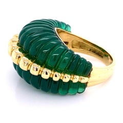 Vintage Carved Fluted Green Quartz Gold Dome Cocktail Ring Fine Estate Jewelry