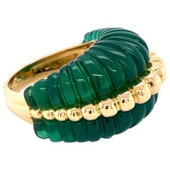 Vintage Carved Fluted Green Quartz Gold Dome Cocktail Ring Fine Estate Jewelry