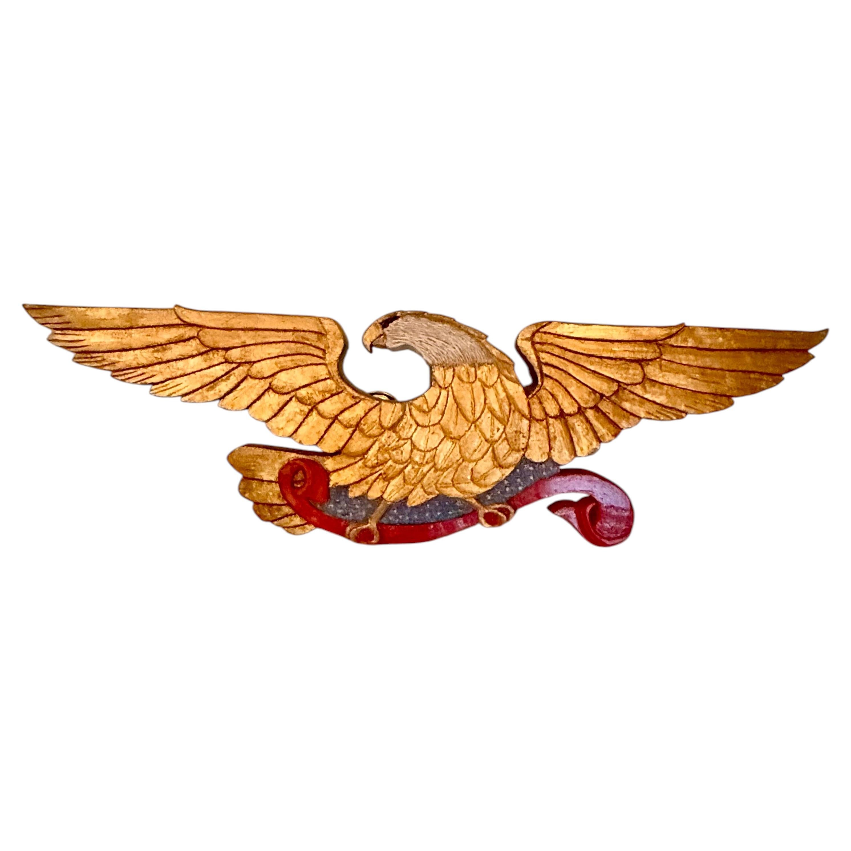 Vintage Carved, Gilded and Painted American Eagle Wall Sculpture For Sale